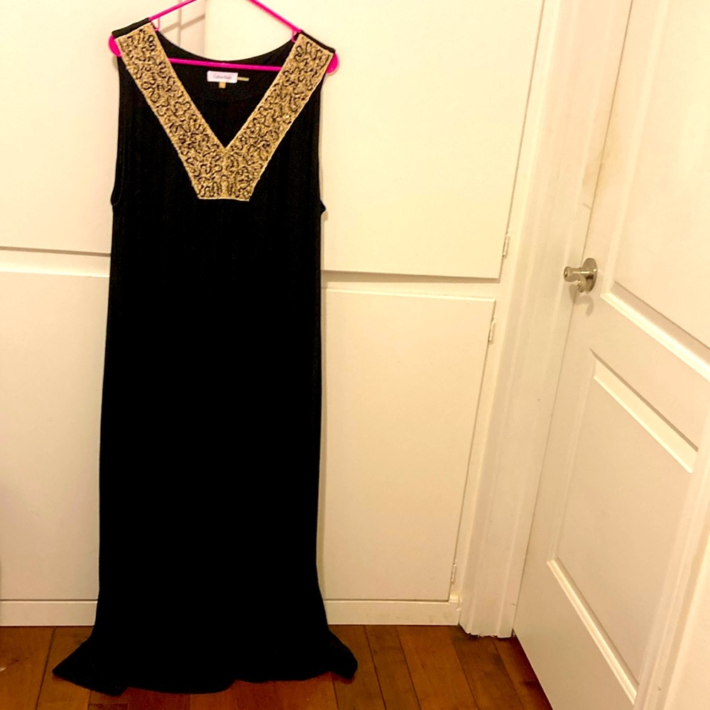 Calvin Klein 2X Black Gold Glitter Casual Dress